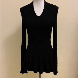 ANTONIO MELANI Black V-Neck Cable Knit Peplum Sweater